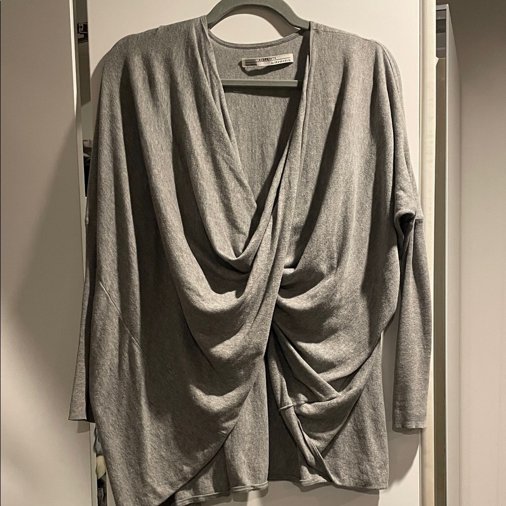 All Saints Grey V-Neck Sweater